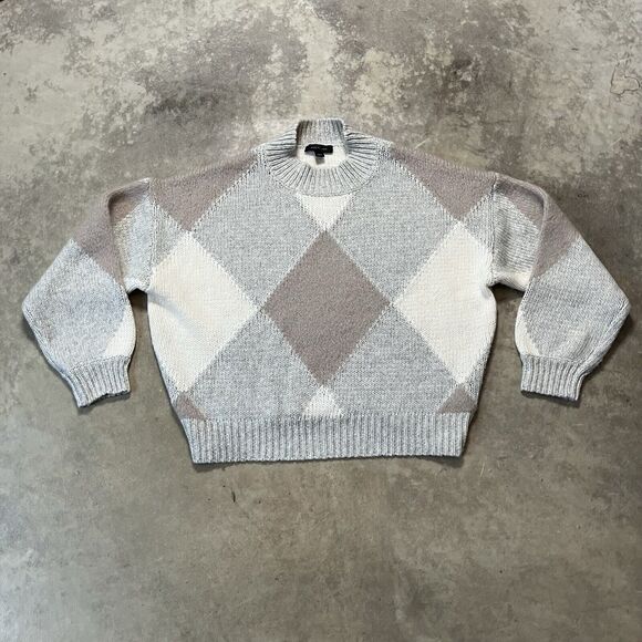 Ann Taylor Sweater L Argyle Harlequin Alpaca Wool Blend Drop Sleeve Earth tones - Picture 1 of 7